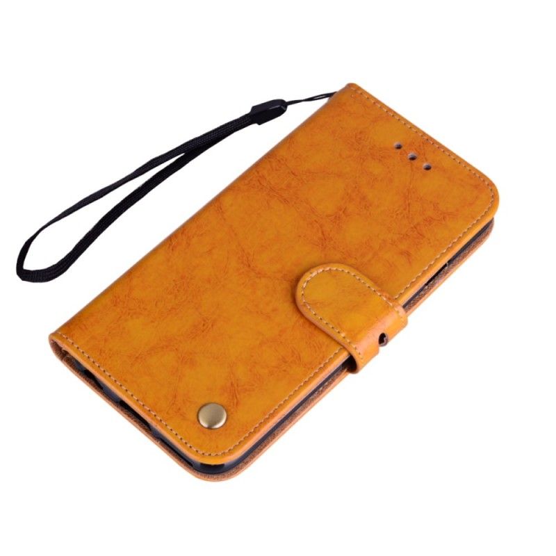 Leren Hoesje voor Samsung Galaxy J6 Plus Rood Zwart Vintage Leereffect Met Riem