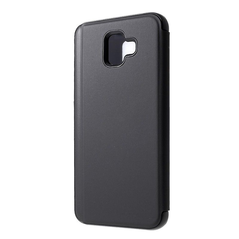 View Cover Samsung Galaxy J6 Plus Lichtblauw Zwart Spiegel En Leder Effect
