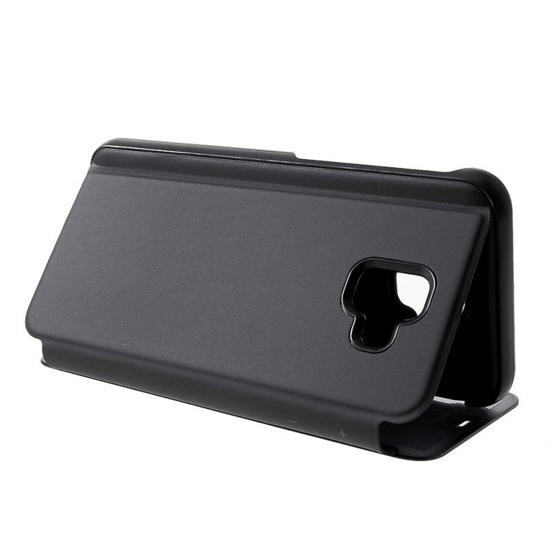 View Cover Samsung Galaxy J6 Plus Lichtblauw Zwart Spiegel En Leder Effect