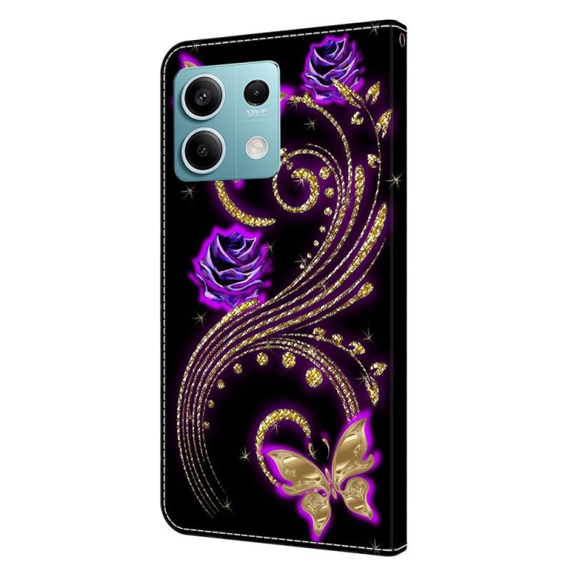 Flip Case Leren Xiaomi Redmi Note 13 5g Violette Bloemen En Vlinders