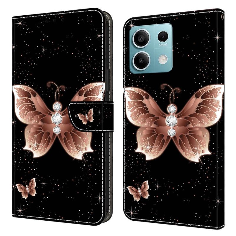 Leren Hoesje Xiaomi Redmi Note 13 5g Roze Diamantvlinders