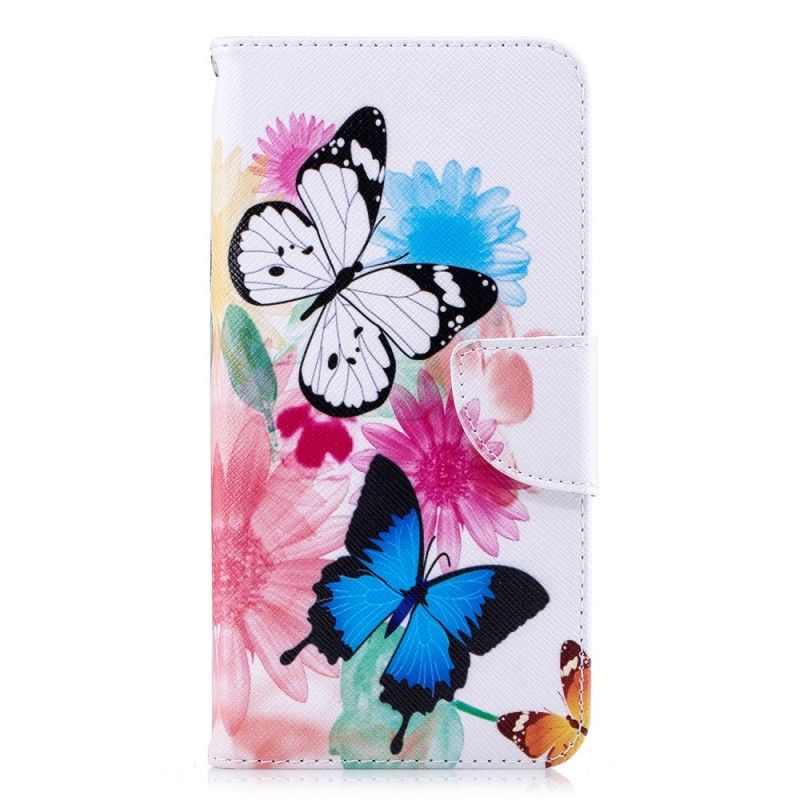 Bescherming Hoesje iPhone XS Max Lichtblauw Roze Geschilderde Vlinders En Bloemen