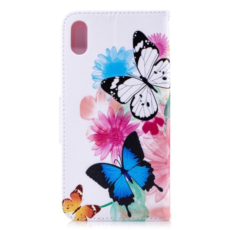 Bescherming Hoesje iPhone XS Max Lichtblauw Roze Geschilderde Vlinders En Bloemen