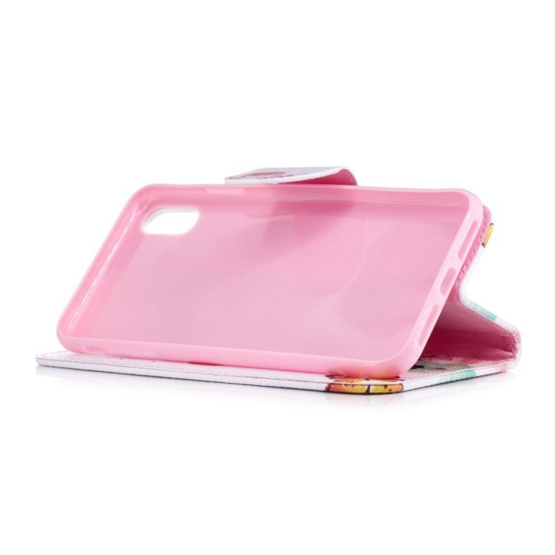 Bescherming Hoesje iPhone XS Max Lichtblauw Roze Geschilderde Vlinders En Bloemen