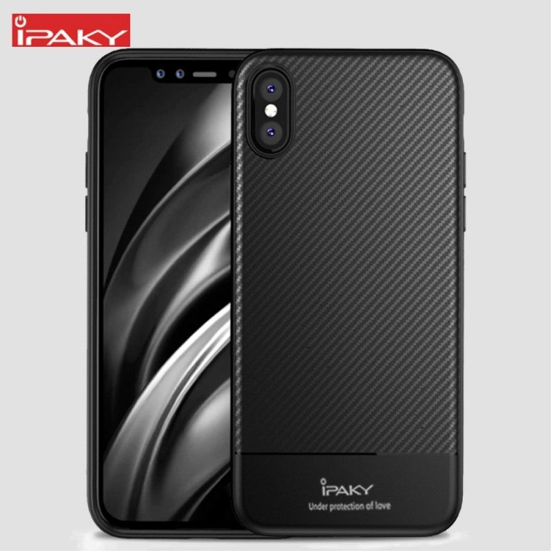 Hoesje iPhone XS Max Grijs Zwart Ipaky Koolstofvezel