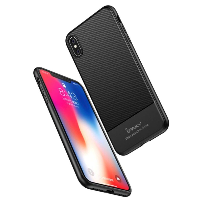 Hoesje iPhone XS Max Grijs Zwart Ipaky Koolstofvezel