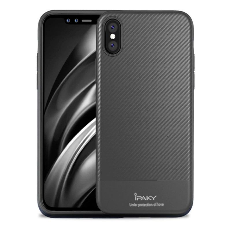 Hoesje iPhone XS Max Grijs Zwart Ipaky Koolstofvezel