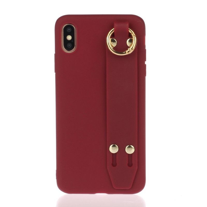 Hoesje iPhone XS Max Rood Grijs Siliconen Met Steunband