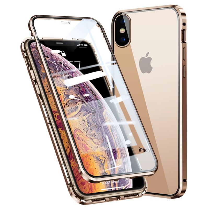 Hoesje iPhone XS Max Rood Zwart Voor En Achter Gehard Glas