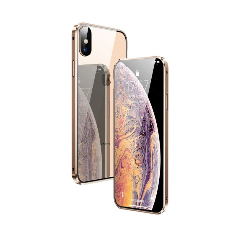 Hoesje iPhone XS Max Rood Zwart Voor En Achter Gehard Glas