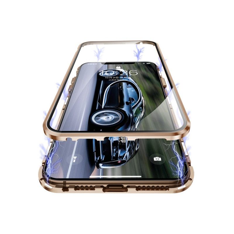Hoesje iPhone XS Max Rood Zwart Voor En Achter Gehard Glas
