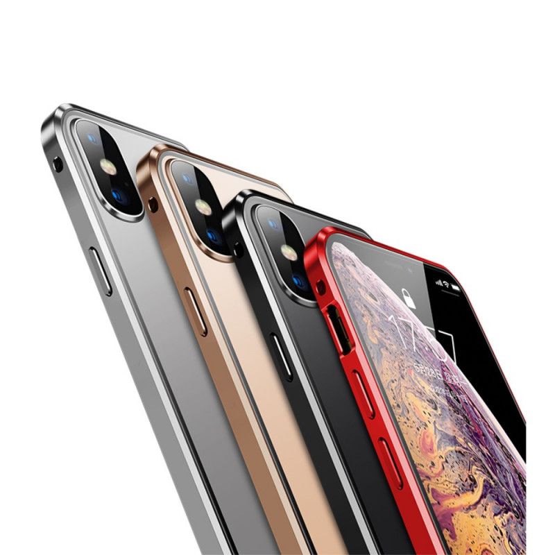 Hoesje iPhone XS Max Rood Zwart Voor En Achter Gehard Glas