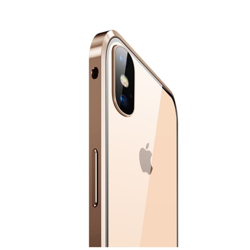 Hoesje iPhone XS Max Rood Zwart Voor En Achter Gehard Glas