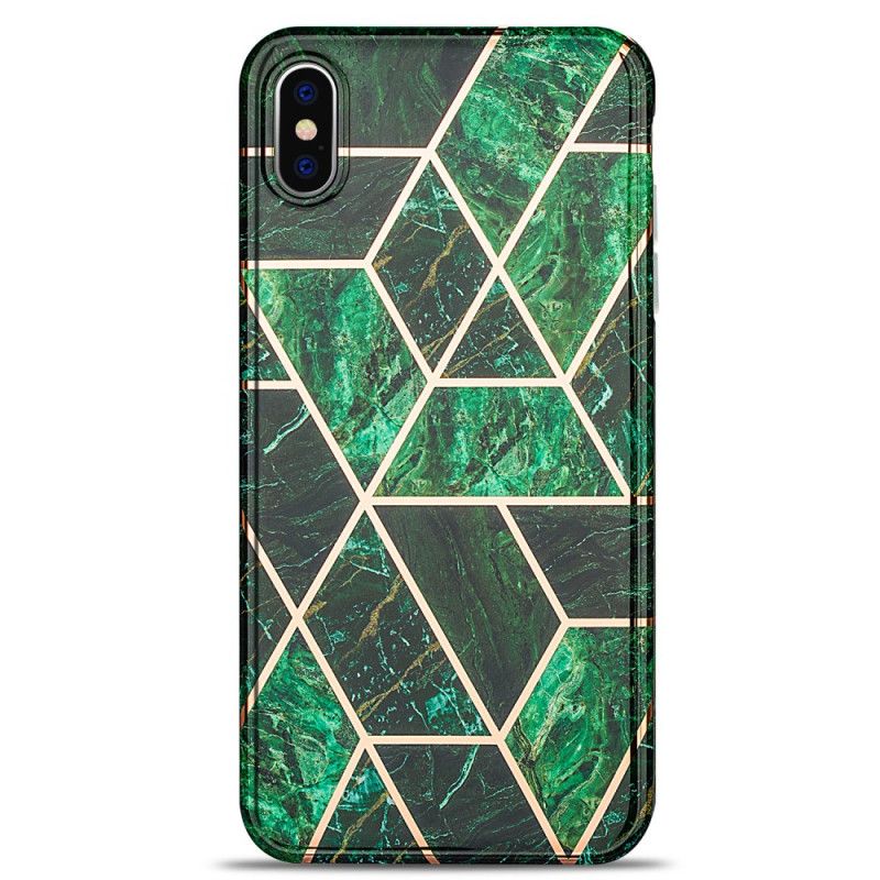 Hoesje iPhone XS Max Roze Zwart Flitsend Geometrisch Marmer