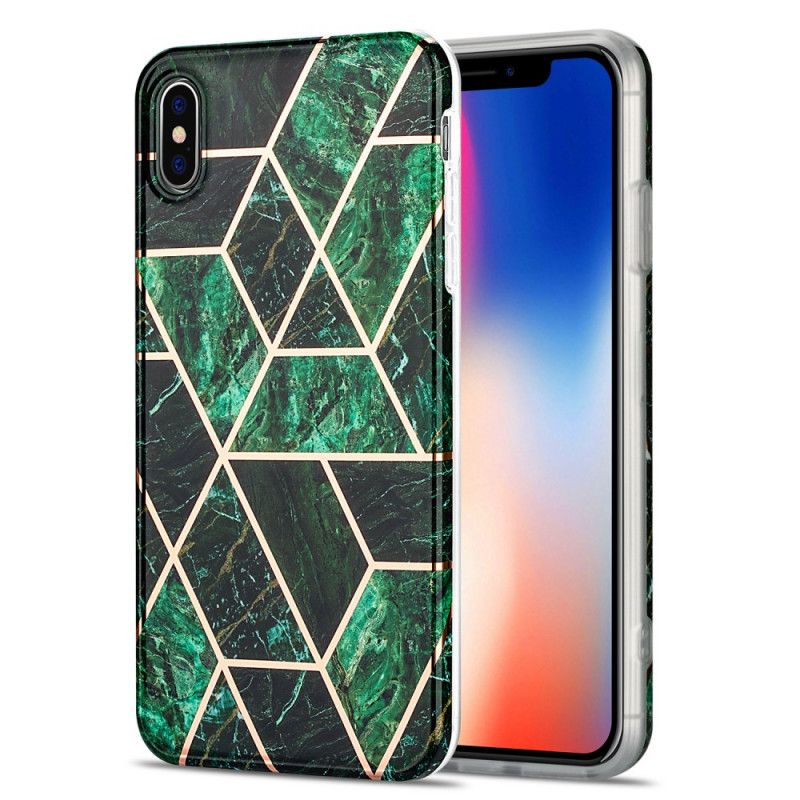Hoesje iPhone XS Max Roze Zwart Flitsend Geometrisch Marmer