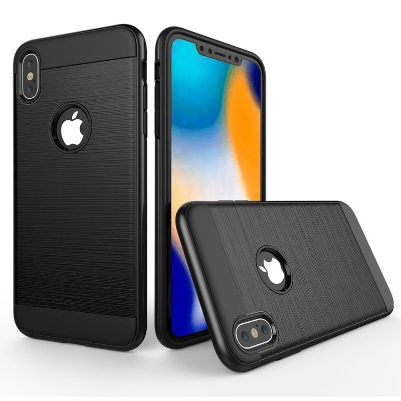 Hoesje iPhone XS Max Wit Zwart Geborstelde Hybride