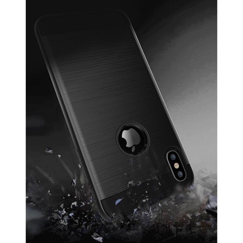 Hoesje iPhone XS Max Wit Zwart Geborstelde Hybride