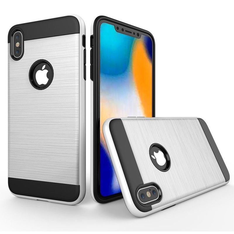 Hoesje iPhone XS Max Wit Zwart Geborstelde Hybride