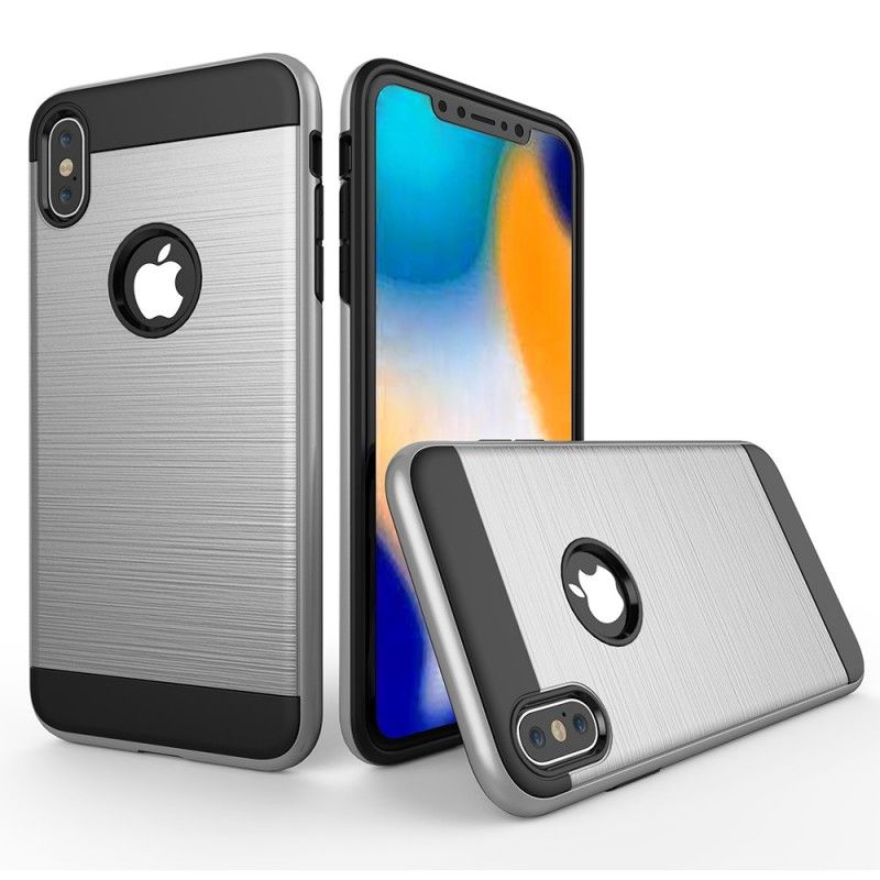 Hoesje iPhone XS Max Wit Zwart Geborstelde Hybride