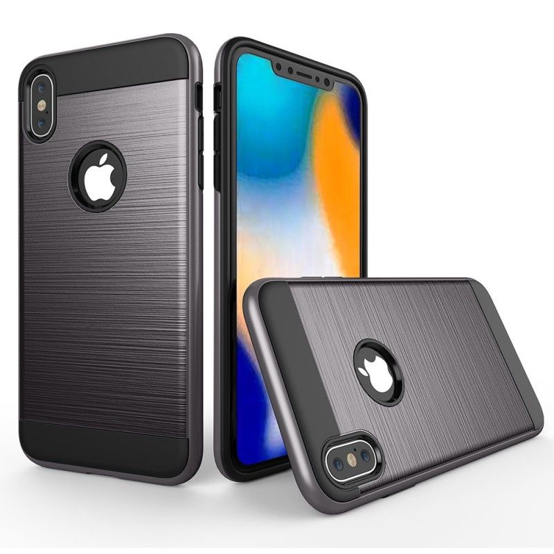 Hoesje iPhone XS Max Wit Zwart Geborstelde Hybride