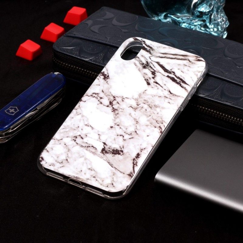 Hoesje iPhone XS Max Wit Zwart Gemarmerd Effect