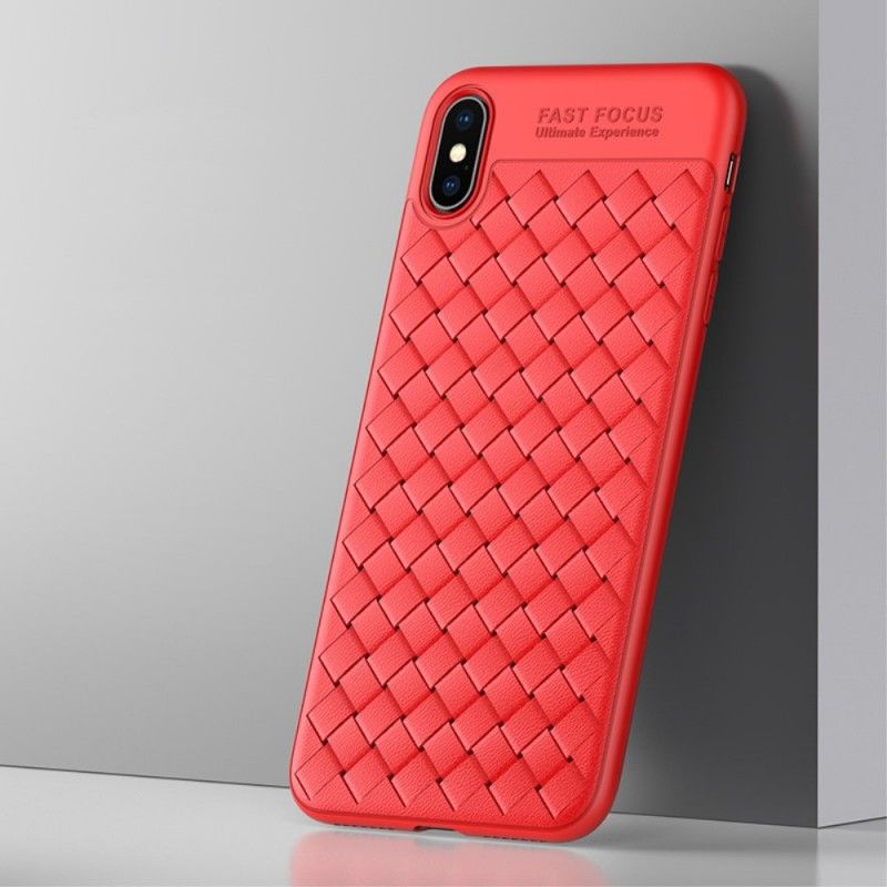 Hoesje voor iPhone XS Max Rood Zwart Luxe Geweven Usams