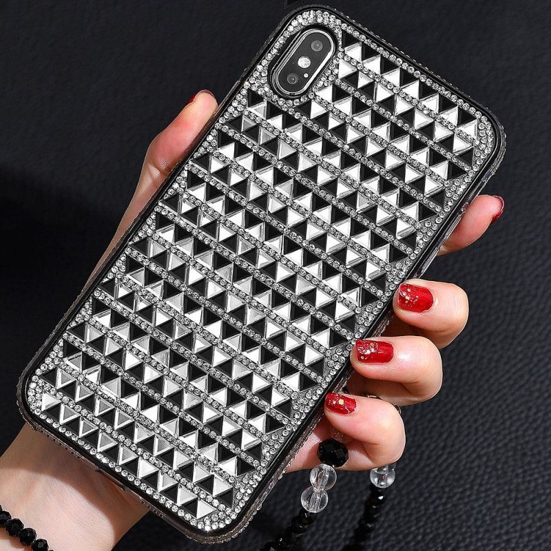 Hoesje voor iPhone XS Max Zilver Zwart Diamanten Driehoeken
