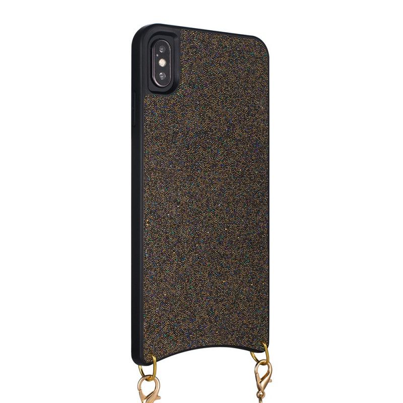 Hoesje voor iPhone XS Max Zilver Zwart Pailletten Met Ketting