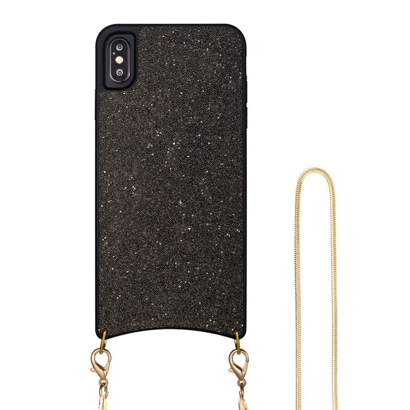 Hoesje voor iPhone XS Max Zilver Zwart Pailletten Met Ketting