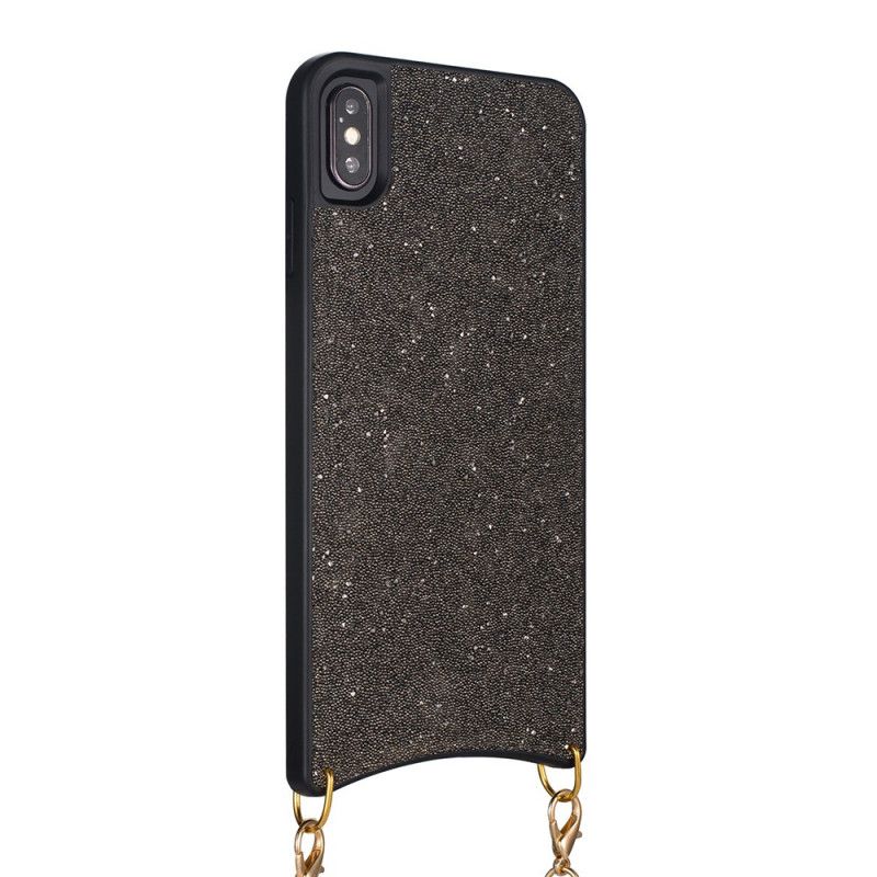 Hoesje voor iPhone XS Max Zilver Zwart Pailletten Met Ketting