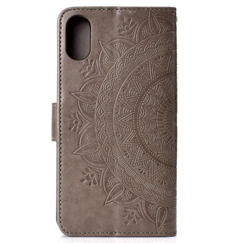 Leren Hoesje voor iPhone XS Max Magenta Grijs Zon Mandala