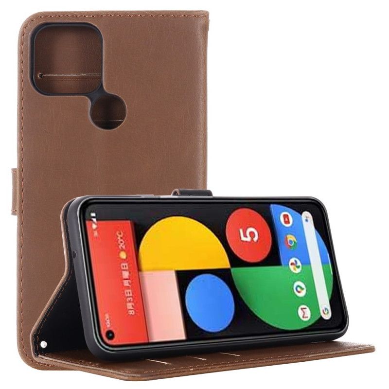 Bescherming Hoesje Google Pixel 5 Bruin Zwart Retro Leereffect
