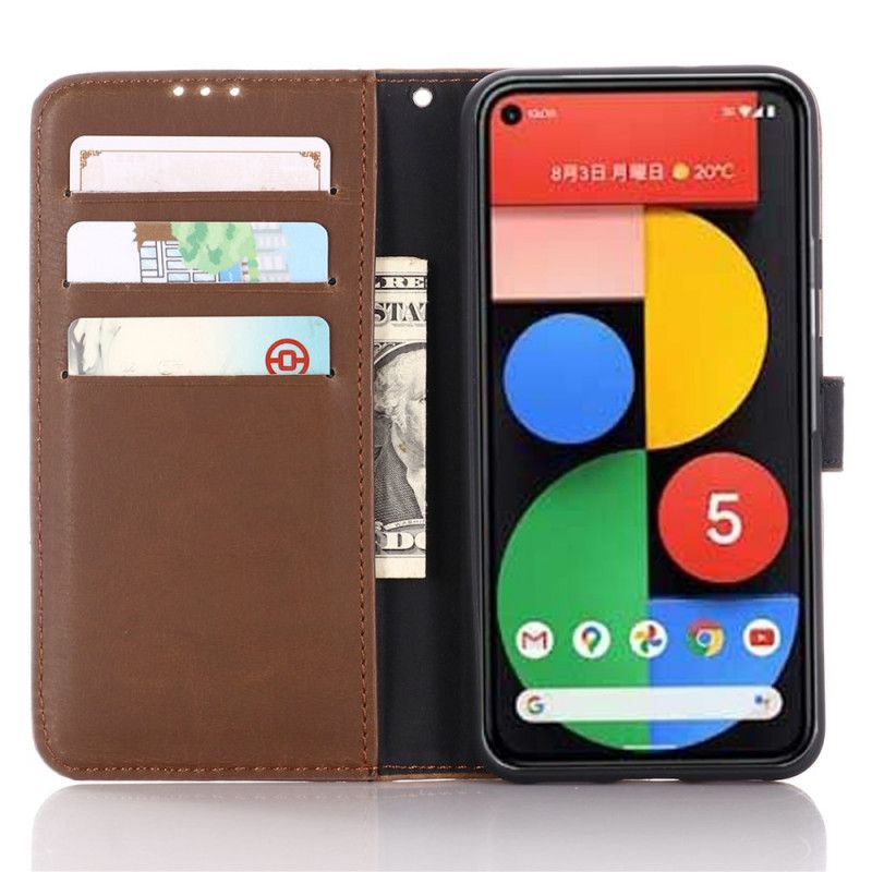 Bescherming Hoesje Google Pixel 5 Bruin Zwart Retro Leereffect