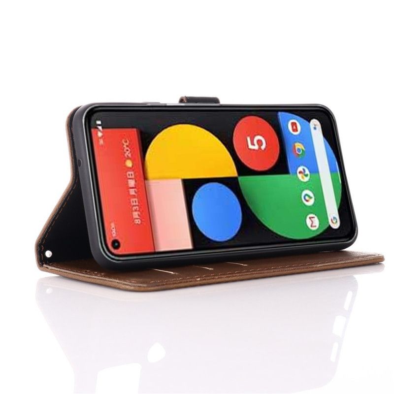 Bescherming Hoesje Google Pixel 5 Bruin Zwart Retro Leereffect