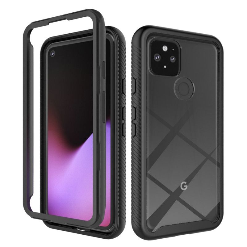 Cover Hoesje Google Pixel 5 Wit Zwart Telefoonhoesje Hybride Afgeschuinde Randen