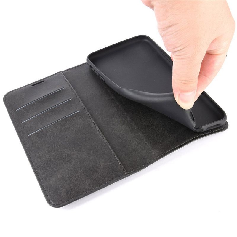 Flip Case Leren Google Pixel 5 Grijs Zwart Extreem Slank Leereffect