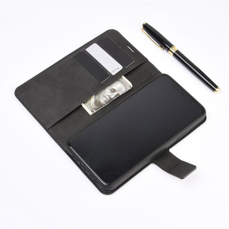 Flip Case Leren Google Pixel 5 Grijs Zwart Extreem Slank Leereffect