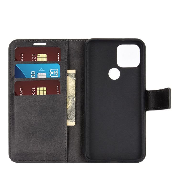 Flip Case Leren Google Pixel 5 Grijs Zwart Extreem Slank Leereffect