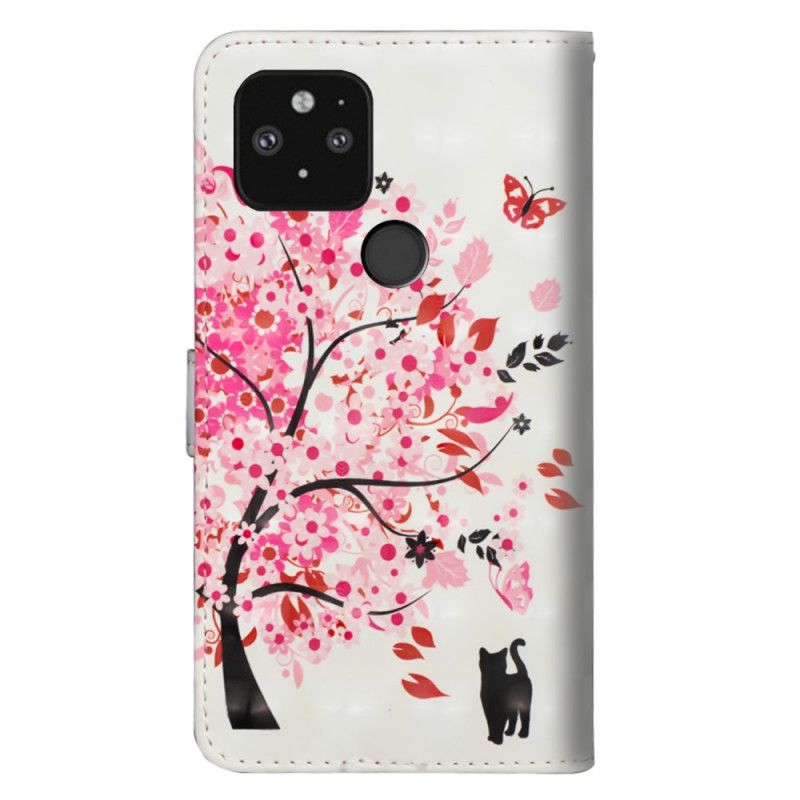 Flip Case Leren Google Pixel 5 Roze Boom