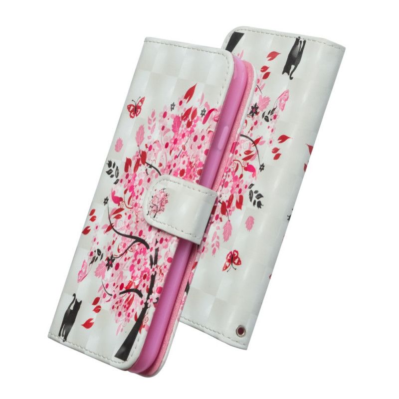Flip Case Leren Google Pixel 5 Roze Boom