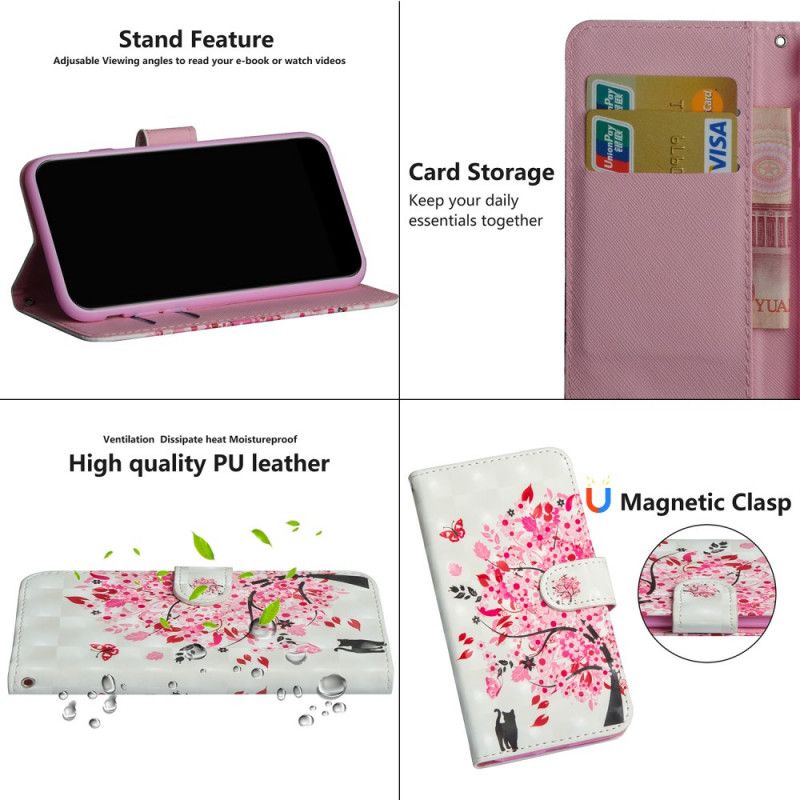 Flip Case Leren Google Pixel 5 Roze Boom