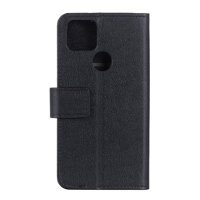 Flip Case Leren Google Pixel 5 Wit Zwart Klassiek Leereffect