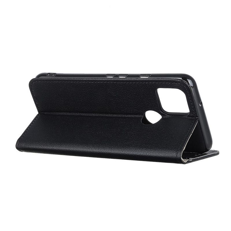 Flip Case Leren Google Pixel 5 Wit Zwart Klassiek Leereffect