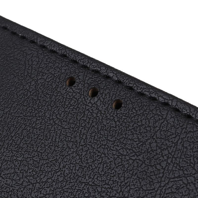 Flip Case Leren Google Pixel 5 Wit Zwart Klassiek Leereffect