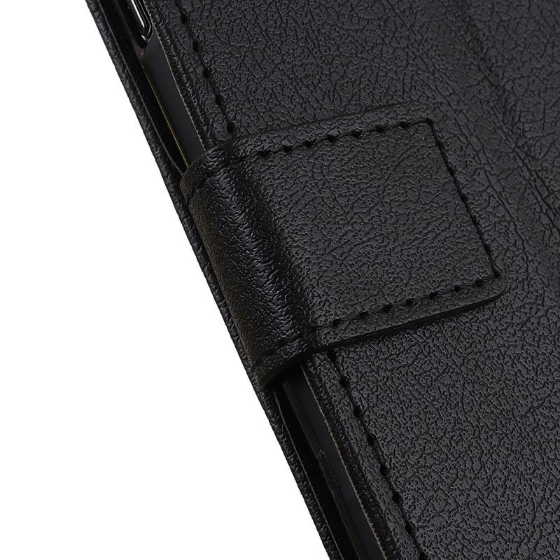 Flip Case Leren Google Pixel 5 Wit Zwart Klassiek Leereffect