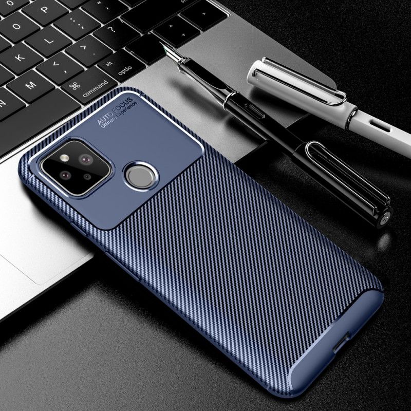Hoesje voor Google Pixel 5 Donkerblauw Zwart Flexibele Koolstofvezeltextuur