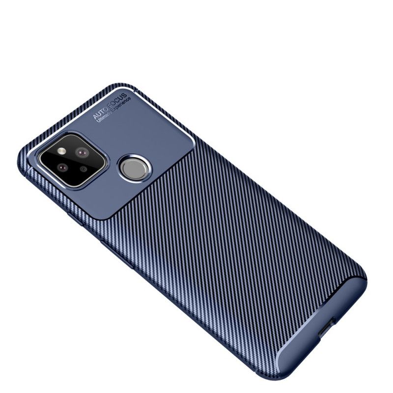 Hoesje voor Google Pixel 5 Donkerblauw Zwart Flexibele Koolstofvezeltextuur