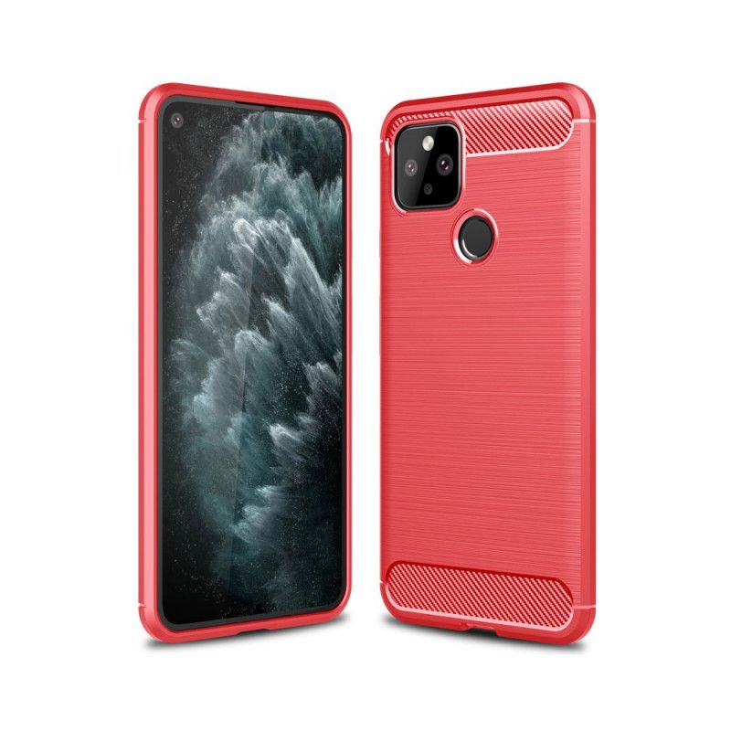 Hoesje voor Google Pixel 5 Rood Zwart Geborsteld Koolstofvezel