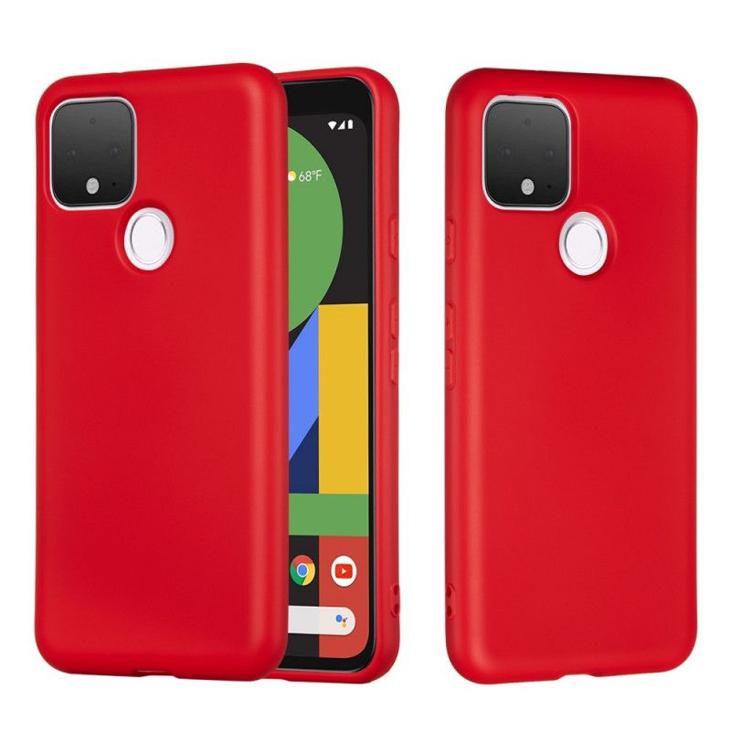Hoesje voor Google Pixel 5 Rood Zwart Ontwerp Van Vloeibaar Siliconen Met Riem