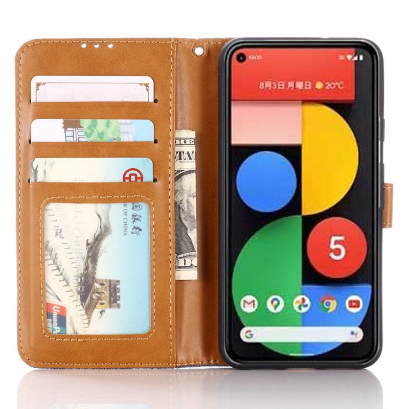 Leren Hoesje Google Pixel 5 Donkerblauw Zwart Spijkerbroek